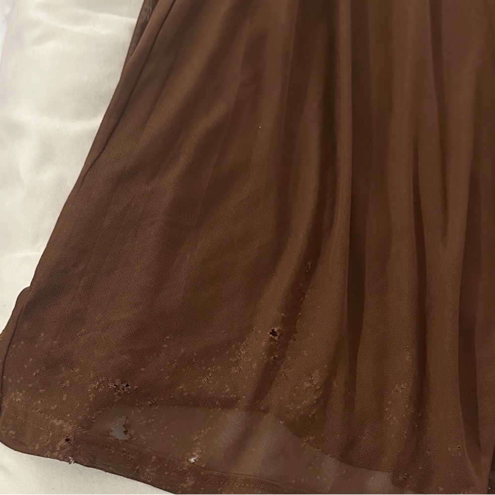 Sheer Ruched Maxi Dress in Chocolate Brown - Picture 8 of 15
